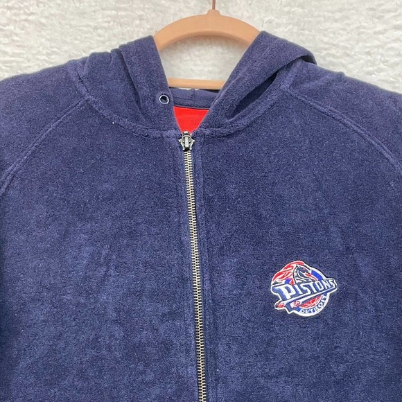 Vintage Reebok Hoodie Womens Large Blue Detroit Pistons Crop Velour 90s Retro - Picture 3 of 13